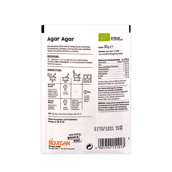 Agar agar powder organic 30 g BIOVEGAN