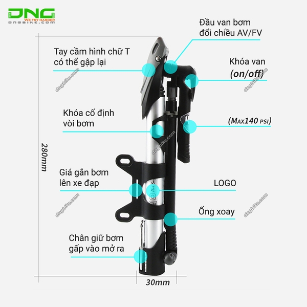 Bơm mini gắn xe đạp thể thao cao cấp GIYO GM-71 | DngBike.com