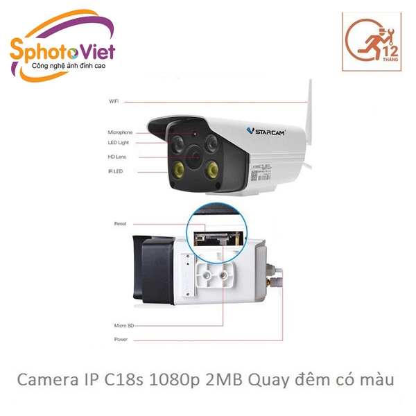 Camera IP Vstarcam ngoài trời C18S FHD 1080p quay đêm có màu,có