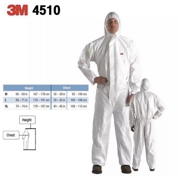 Quần áo bảo hộ, quần áo chống hóa chất 3M4510 màu trắng cỡ L