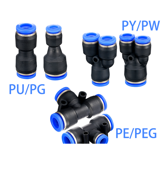 Hãng AKS - Đầu nối nhanh PE chữ T, đầu nối khí PE chữ T PE-4  PE-6  PE-8  PE-10  PE-12  PE-14  PE-16