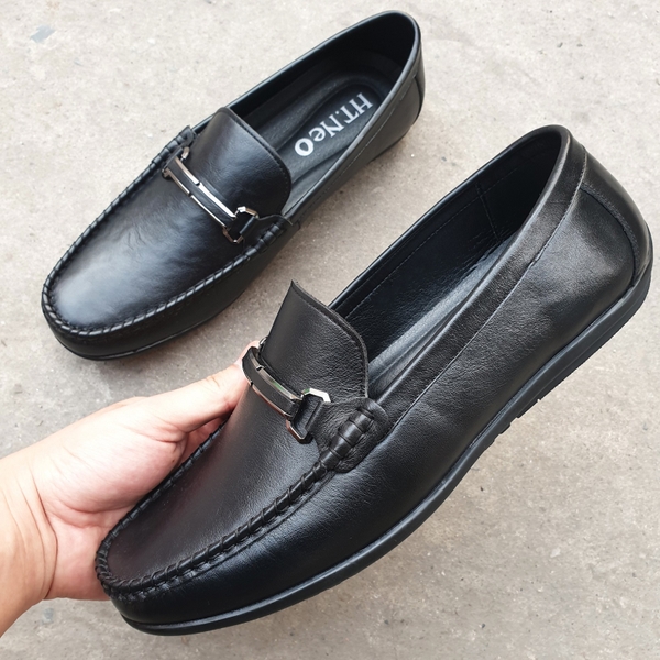 Giày mọi nam da bò in vân gân, đai KL