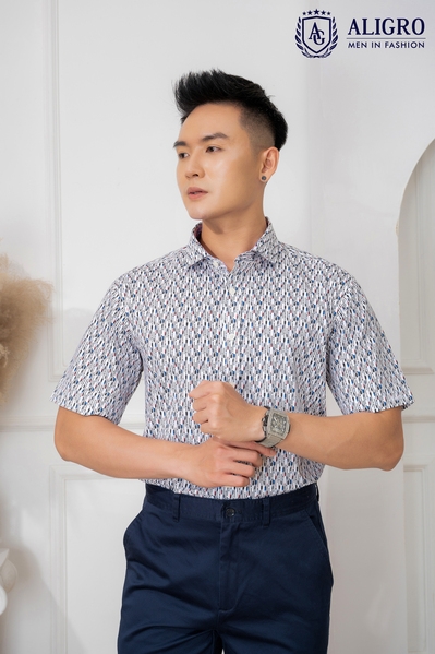 Áo sơ mi cộc tay nam công sở Aligro họa tiết nhiều màu dáng Custom ALGS-C90