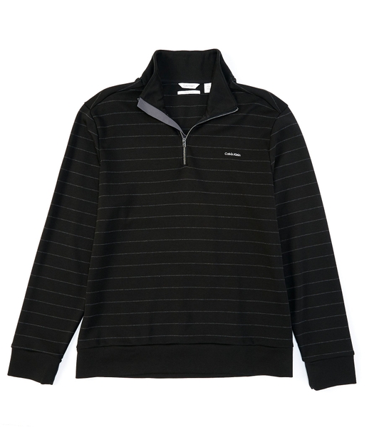 Áo thun lạnh cavin klein đen cổ dây kéo phối sọc mờ ngang