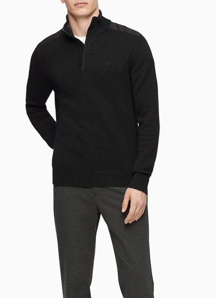 Áo thun lạnh cavin klein đen cổ dây kéo vai phối