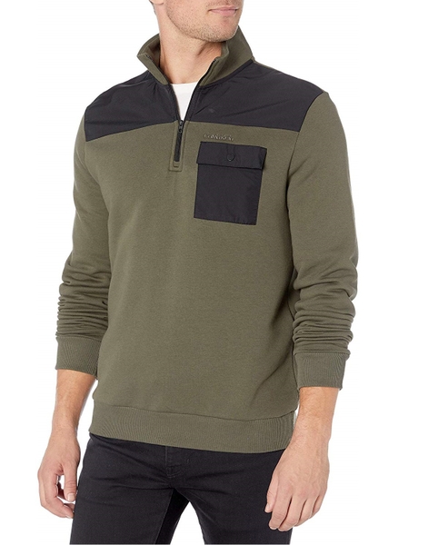 Áo thun lạnh cavin klein màu rêu xám cổ dây kéo phối vai và túi đen