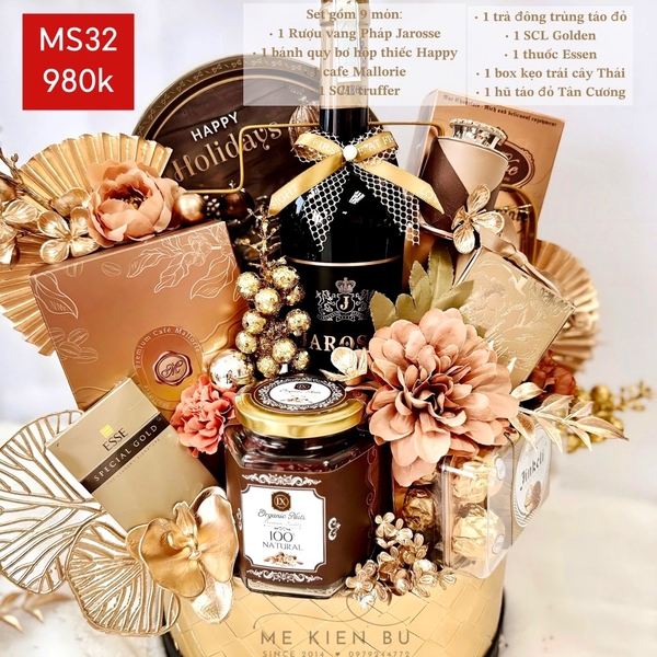 Set Quà Tết Lẵng Giỏ Da Nâu MS32