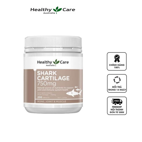 Sụn Cá Mập Úc Healthy Care Shark Cartilage - Bổ Xương Khớp - 750mg (hộp 200 viên)