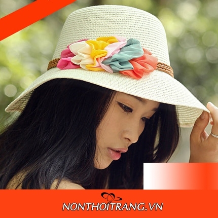 Nón Vành Rộng Dây Cói Bông Đủ Màu (NV-VR-DC06)