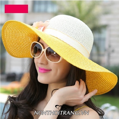 Nón Vành Rộng Dây Cói 2 Bông (NV-VR-DC08)