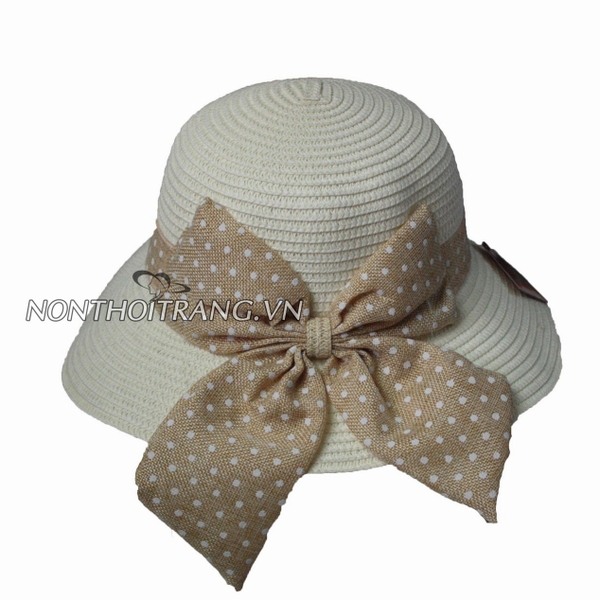 Nón vành dây cói nơ chấm bi (NV-VT-DC09)
