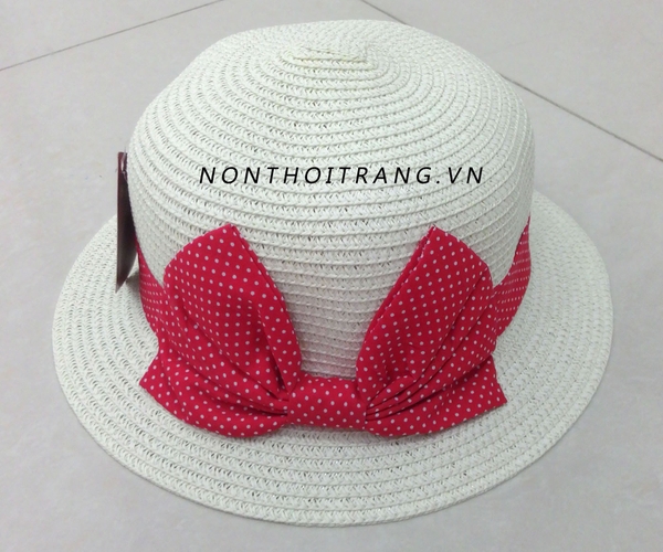 Nón vành cụp dây cói nơ chấm bi (NV-VN-DC01)