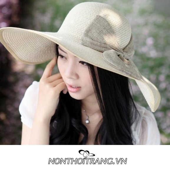 Nón Vành Rộng Dây Cói Nơ Vải (NV-VR-DC01)