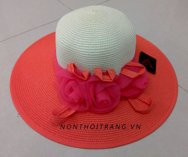 Nón vành rộng dây cói 3 bông voan (NV-VT-DC14)