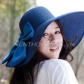 Nón Vành Rộng Dây Cói Nơ Chấm Bi (NV-VR-DC13)