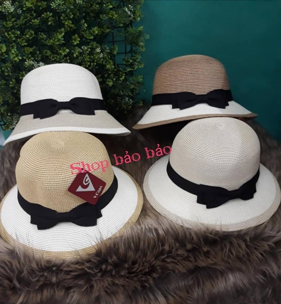 Nón vành cói phối màu nơ đen