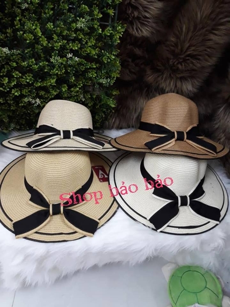 Nón cói vành rộng nơ đen