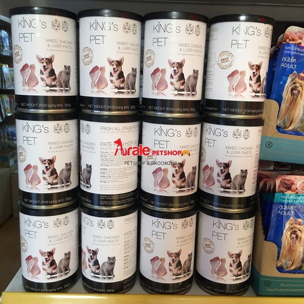 PATE LON KING PET CHO CHÓ MÈO - 2 VỊ GÀ, CÁ THƠM NGON - LON 380GR