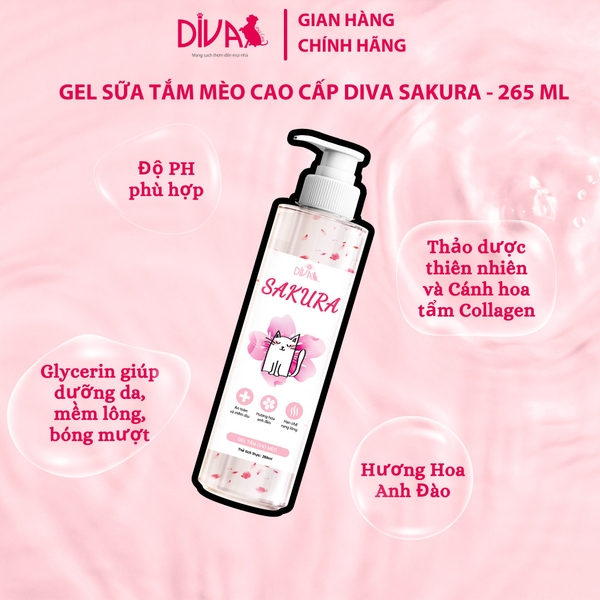 SỮA TẮM DIVA SAKURA COLLAGEN HƯƠNG ANH ĐÀO CHO MÈO 265ML