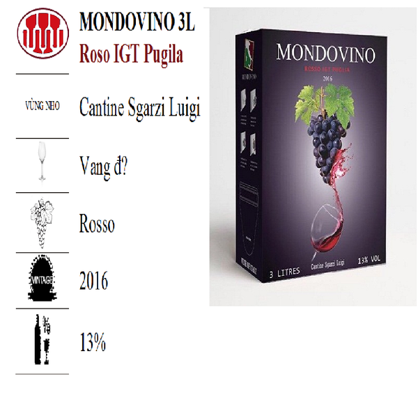 RƯỢU VANG BÌNH 3L MONDOVINO ITALIA