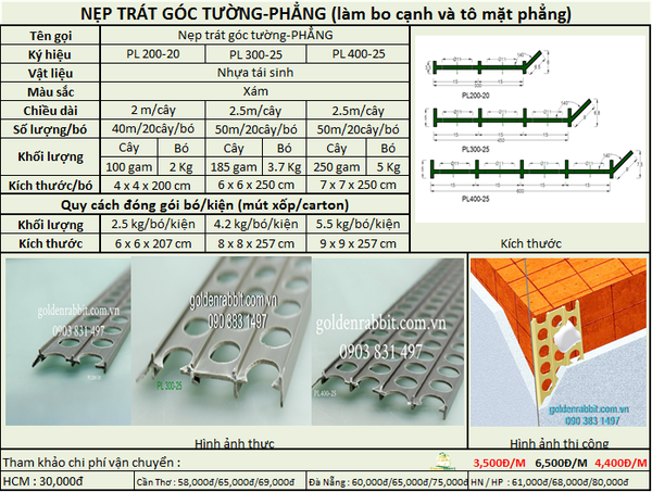 NẸP TRÁT GÓC TƯỜNG-PHẲNG PL 200-20