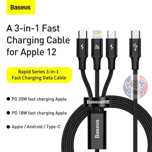 Cáp sạc đa năng 3 in 1 Baseus Rapid Series USB C Lightning MicroUSB