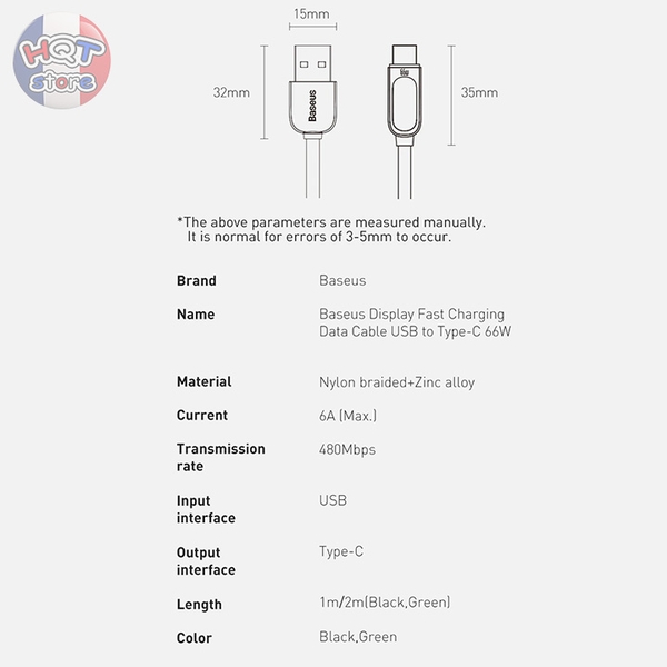 Cáp sạc nhanh 100W 5A C to C Baseus Display Fast Charging màn hình led