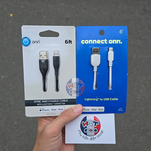 Cáp sạc nhanh A to Lightning có MFI hãng Onn Walmart dài 1.8m