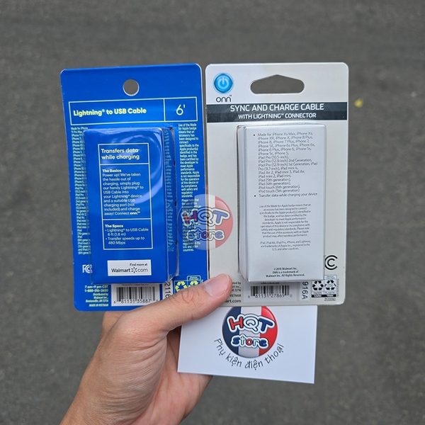 Cáp sạc nhanh A to Lightning có MFI hãng Onn Walmart dài 1.8m