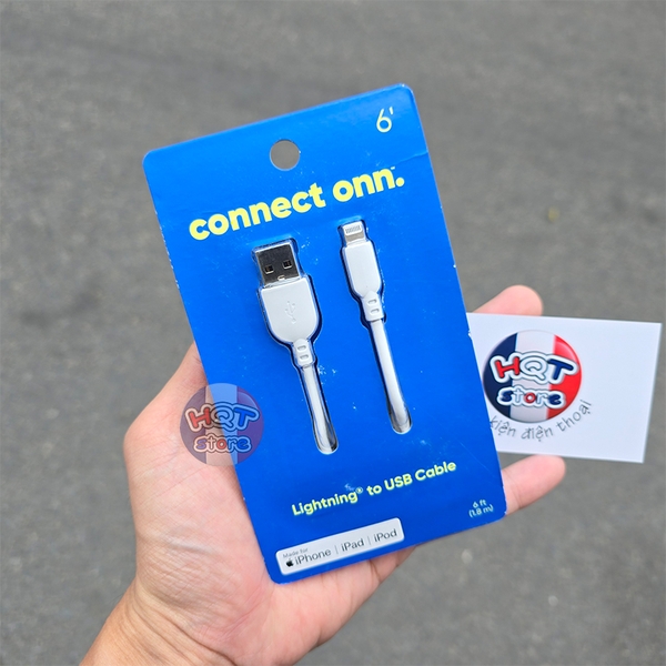 Cáp sạc nhanh A to Lightning có MFI hãng Onn Walmart dài 1.8m
