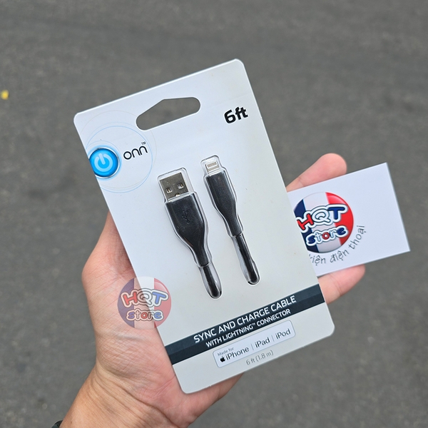 Cáp sạc nhanh A to Lightning có MFI hãng Onn Walmart dài 1.8m