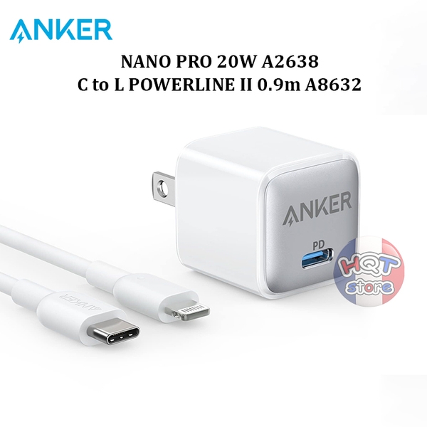 Combo bộ củ cáp sạc nhanh Anker 511 Charger Nano Pro 20W A2638 + A8632