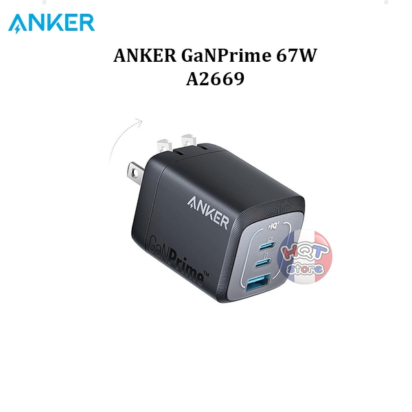 Củ sạc nhanh 3 cổng Anker GaNPrime 67W A2669 GaN PD