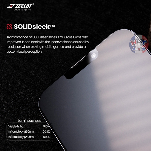 Kính chống vân tay ZEELOT SOLIDsleek Anti Glare cho IPhone 13 Pro / 13