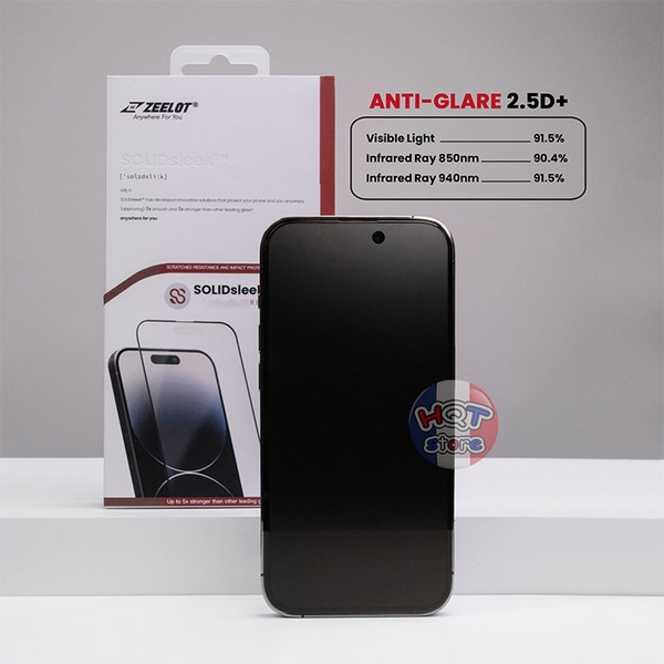Kính chống vân tay ZEELOT SOLIDsleek Anti Glare IPhone 15 Pro Max 15 ProV