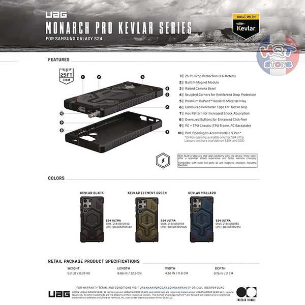Ốp chống sốc UAG Monarch Pro W Kevlar Magsafe S24 Ultra chính hãng