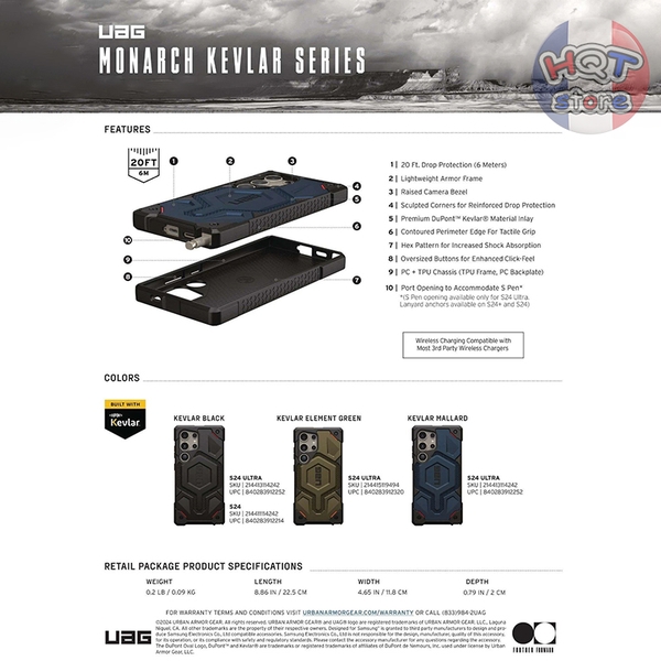 Ốp lưng chống sốc UAG Monarch Kevlar cho Samsung S24 Ultra chính hãng