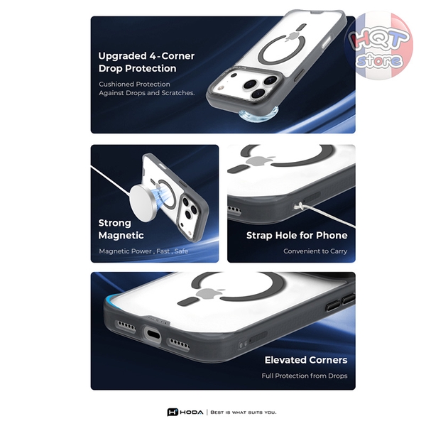 Ốp lưng nhám mờ HODA Rough Case Magsafe cho IPhone 17 Pro Max / 17 Pro