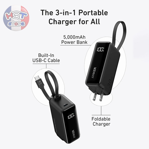 Sạc nhanh pin dự phòng Anker Fusion A1636 5000mah PD 30W cáp Type C