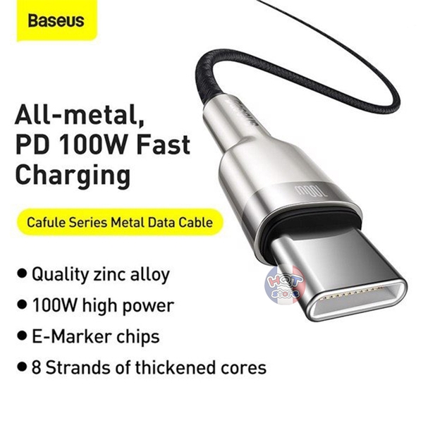 Cáp sạc nhanh 100W Type C to Type C Baseus Cafule Series Metal PD 5A