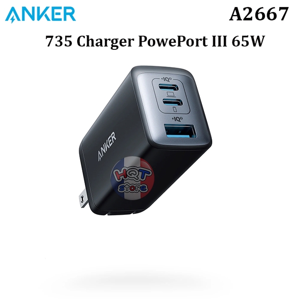 Củ sạc nhanh Anker 735 Charger PowerPort III 65W 3 cổng A2667 GaN PD