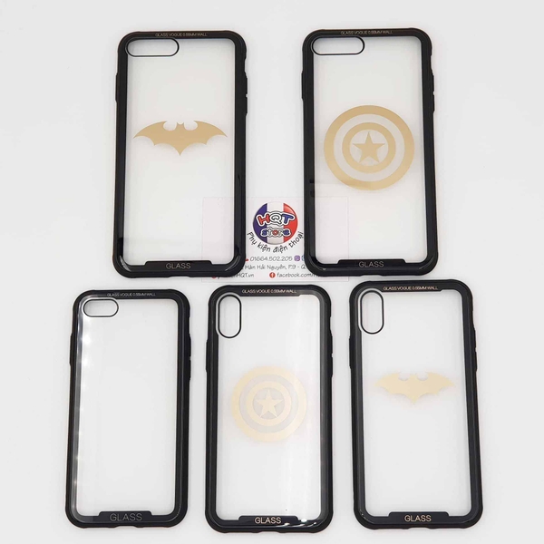 Ốp lưng kính trong 9H Batman Captain America Iphone X 7 Plus 8 Plus