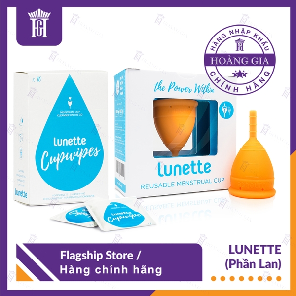 Cốc nguyệt san Lunette - Hàng chính hãng - Màu Cam Hộp vuông + Tặng Hộp giấy lau tiệt trùng cốc nguyệt san