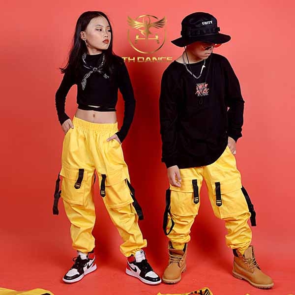 ĐỒ NHẨY HIP HOP TRẺ EM - CROP DÂY DÀI JOGGER VÀNG