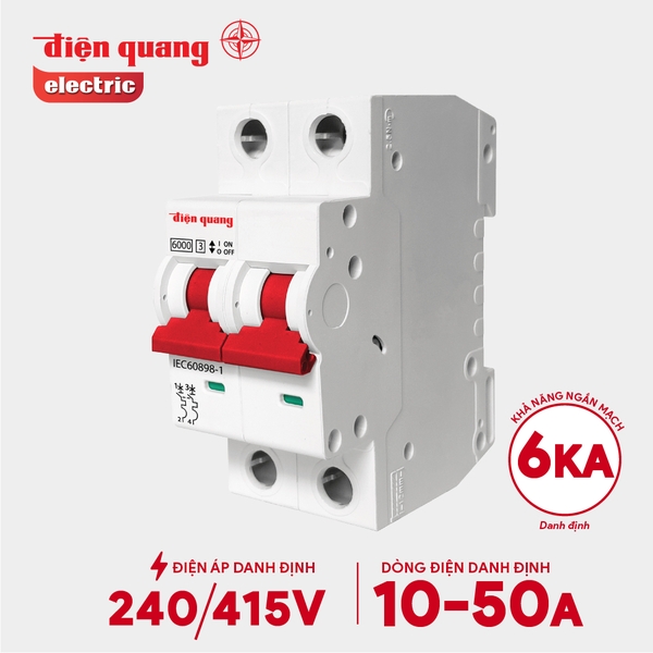 Cầu dao tự động, an toàn Điện Quang 2 cực, 6KA (10A, 20A, 25A, 32A, 40A, 50A)