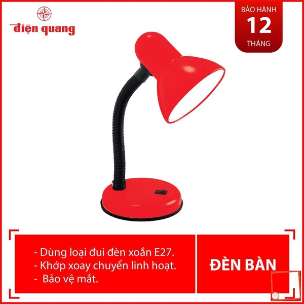 Đèn bàn Điện Quang ĐQ DKL03 ( kiểu chóa sắt, màu đỏ đen )