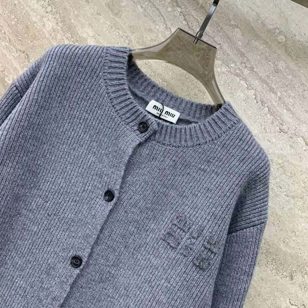 ÁO Miu Miu Women Wool and Nylon Knit Cardigan-Silver