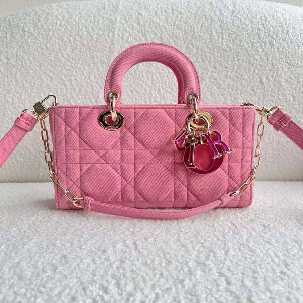 TÚI Dior Women Lady D-Joy Bag Bright Pink Cannage Denim