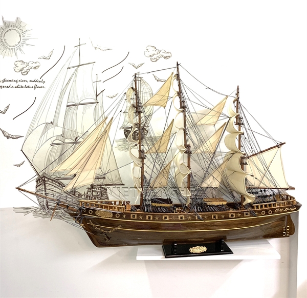 [Dài 120cm - chuẩn xuất khẩu] Mô hình thuyền gỗ thuyền trang trí tàu chiến cổ Cutty Sark - Gỗ muồng đen - Thân tàu dài 100cm - Buồm vải bố