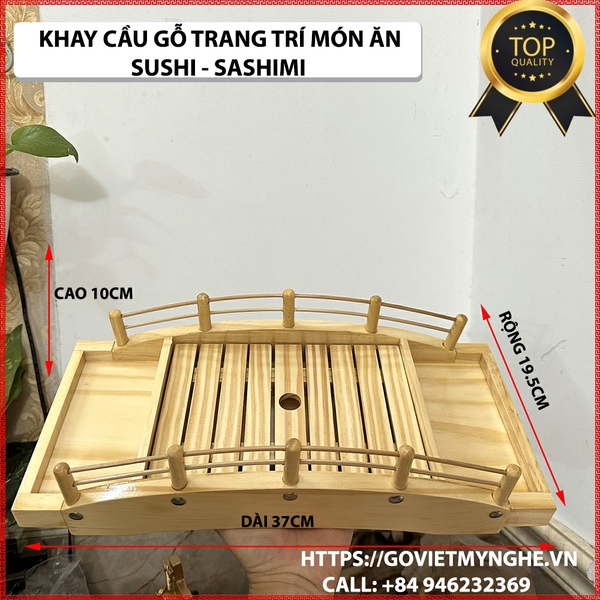 [Dài 37cm - Hàng chuẩn Nhật] Khay cầu gỗ trang trí Sushi Sashimi Nhật Bản _ Khay gỗ trang trí món ăn - 2 tầng - Gỗ thông